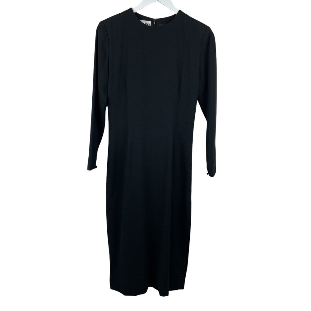Vintage Adolfo Dress Women S Black Long Sleeve Fitted Midi Pencil Business Lined